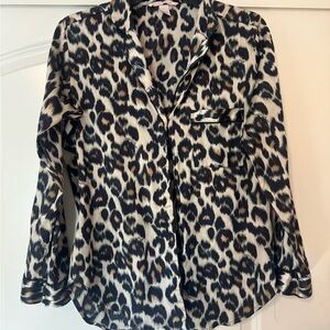 Victoria's Secret Black and Tan Button Down Shirt with Notched Collar